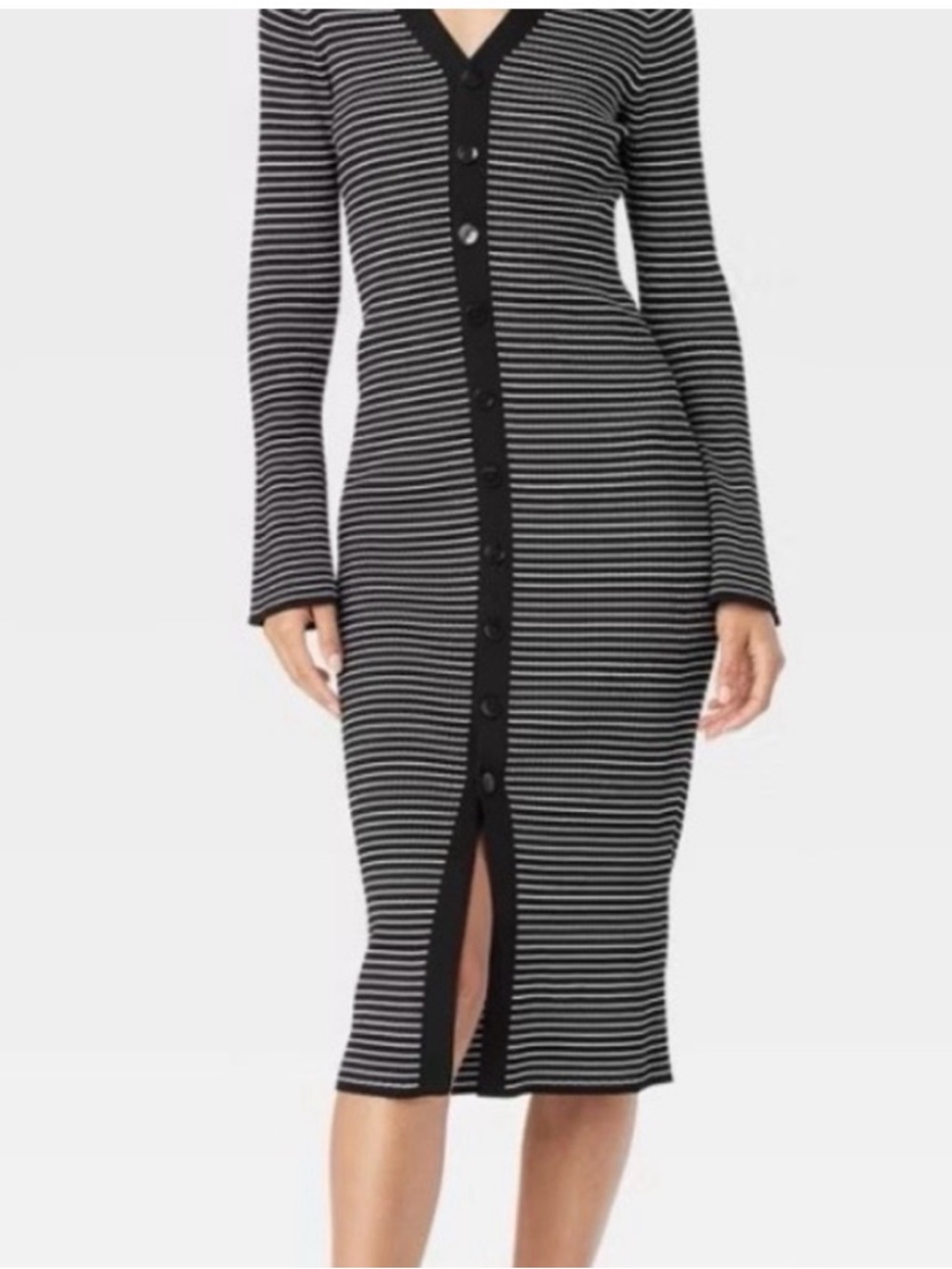 Striped Black & White Button-Front Rib Knit Dress nwt size large🌺